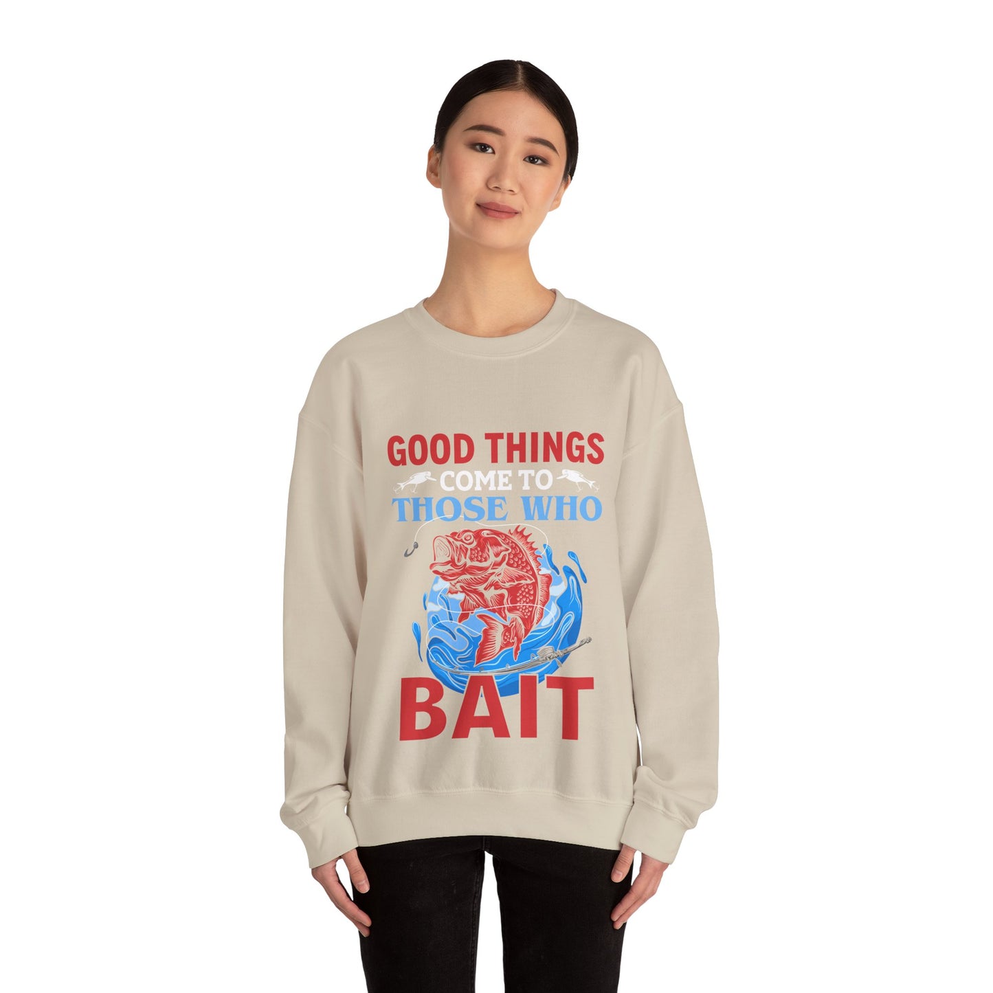 Fishing Enthusiast Crewneck Sweatshirt - Good Things for Bait Lovers