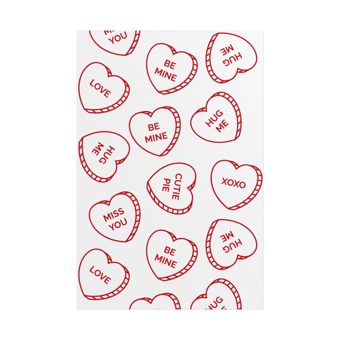 Valentine Candy Heart Pattern Unframed Poster — Be Mine, XOXO Love Print