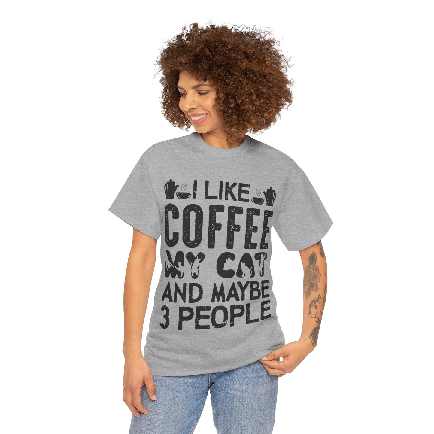 Coffee & Cat Tee — "I Like Coffee, My Cat, And Maybe 3 People" Funny Cat Lover Shirt
