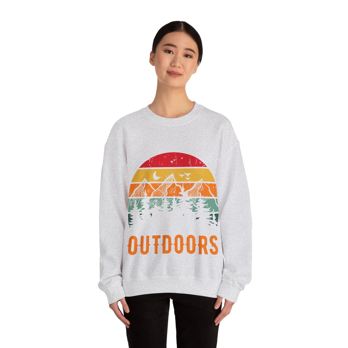 Great Outdoors Crewneck Sweatshirt — Vintage Sunset Camping Hoodie Alternative