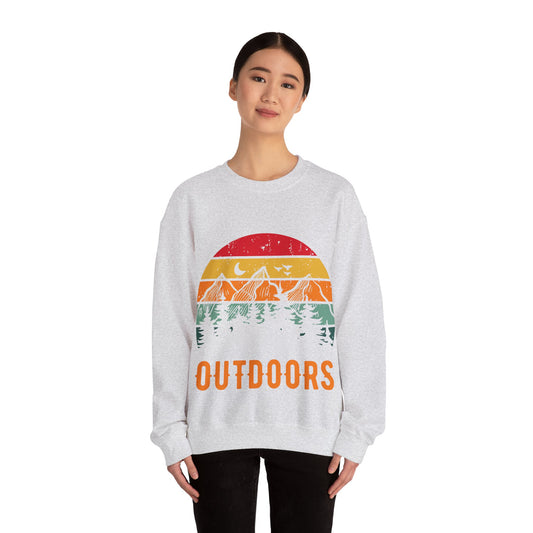 Great Outdoors Crewneck Sweatshirt — Vintage Sunset Camping Hoodie Alternative