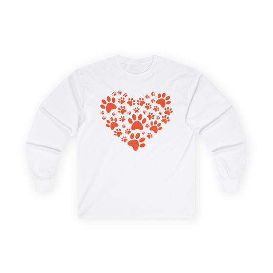 Paw Print Heart Long Sleeve Tee for Animal Lovers, Gift for Pet Owners