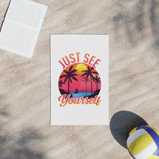 Beach Towel - "Just See Yourself" Tropical Sunset Palm Print
