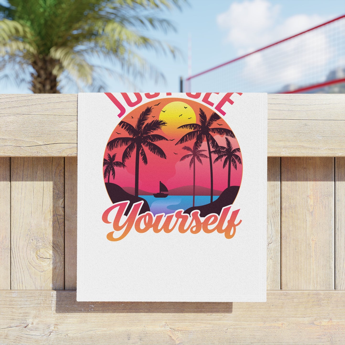 Beach Towel - "Just See Yourself" Tropical Sunset Palm Print