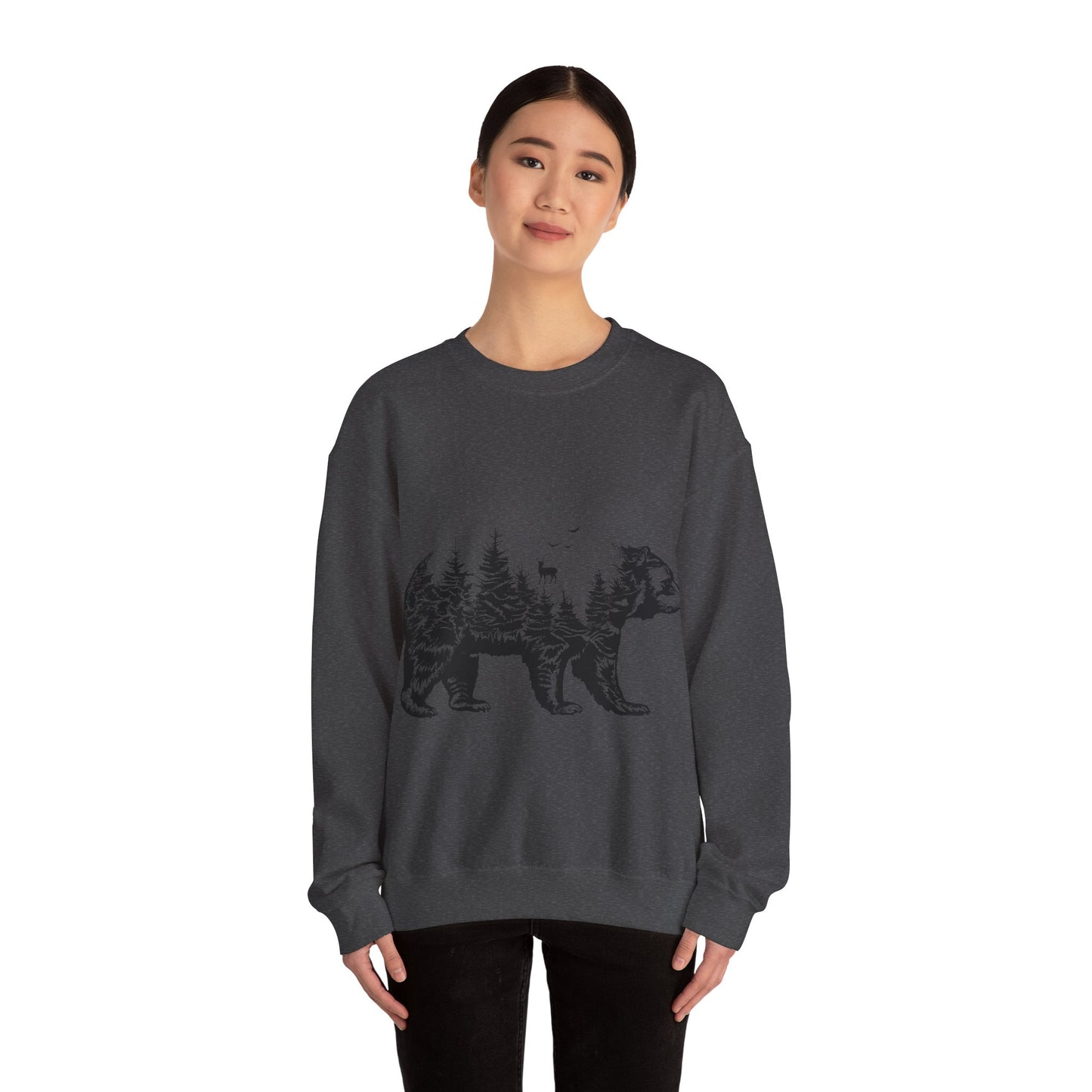 Bear Forest Crewneck Sweatshirt – Woodland Double Exposure Graphic