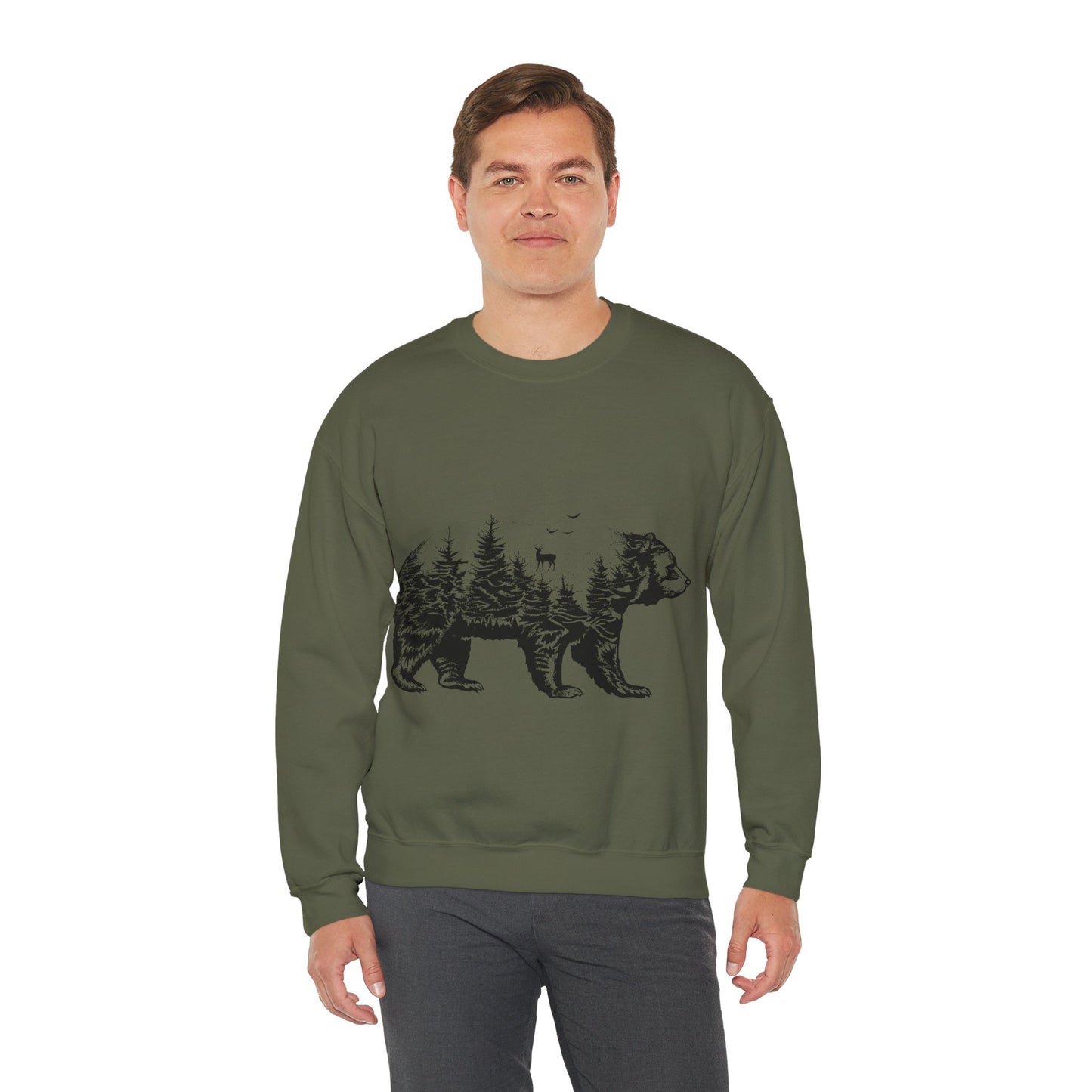 Bear Forest Crewneck Sweatshirt – Woodland Double Exposure Graphic