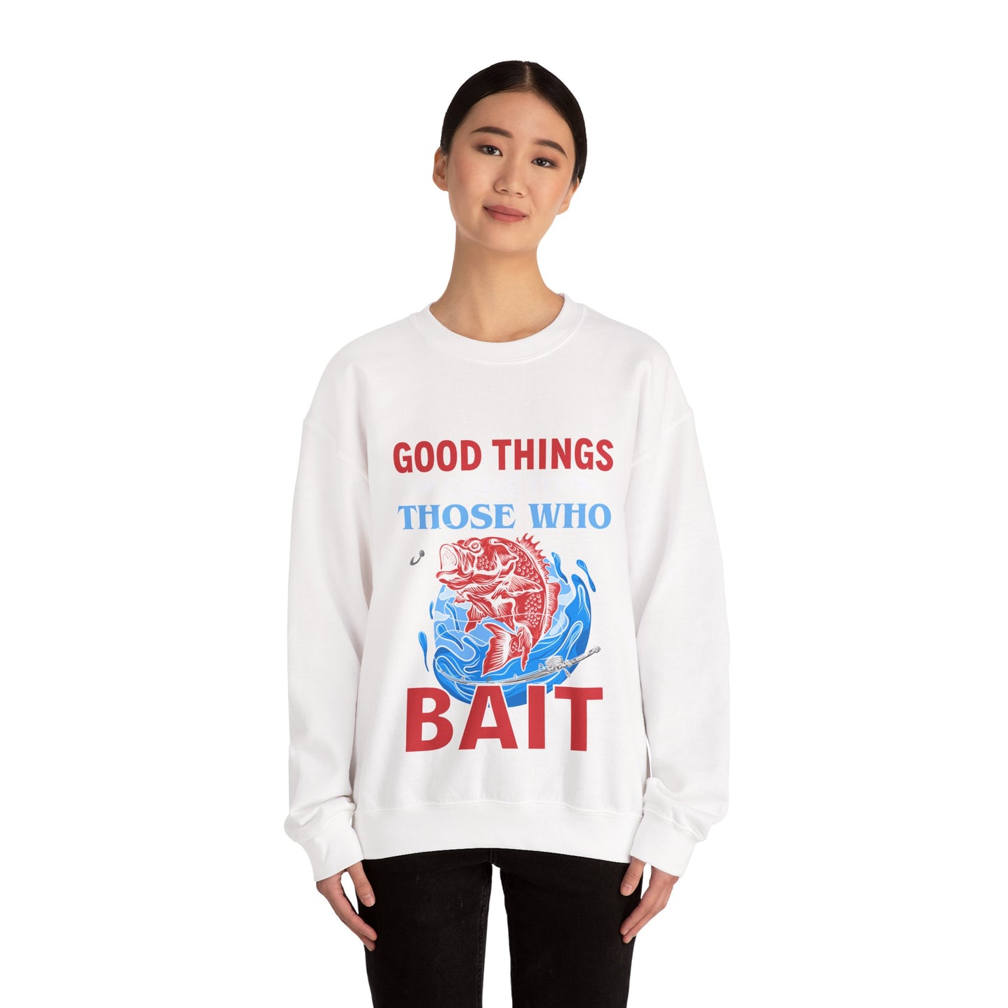 Fishing Enthusiast Crewneck Sweatshirt - Good Things for Bait Lovers