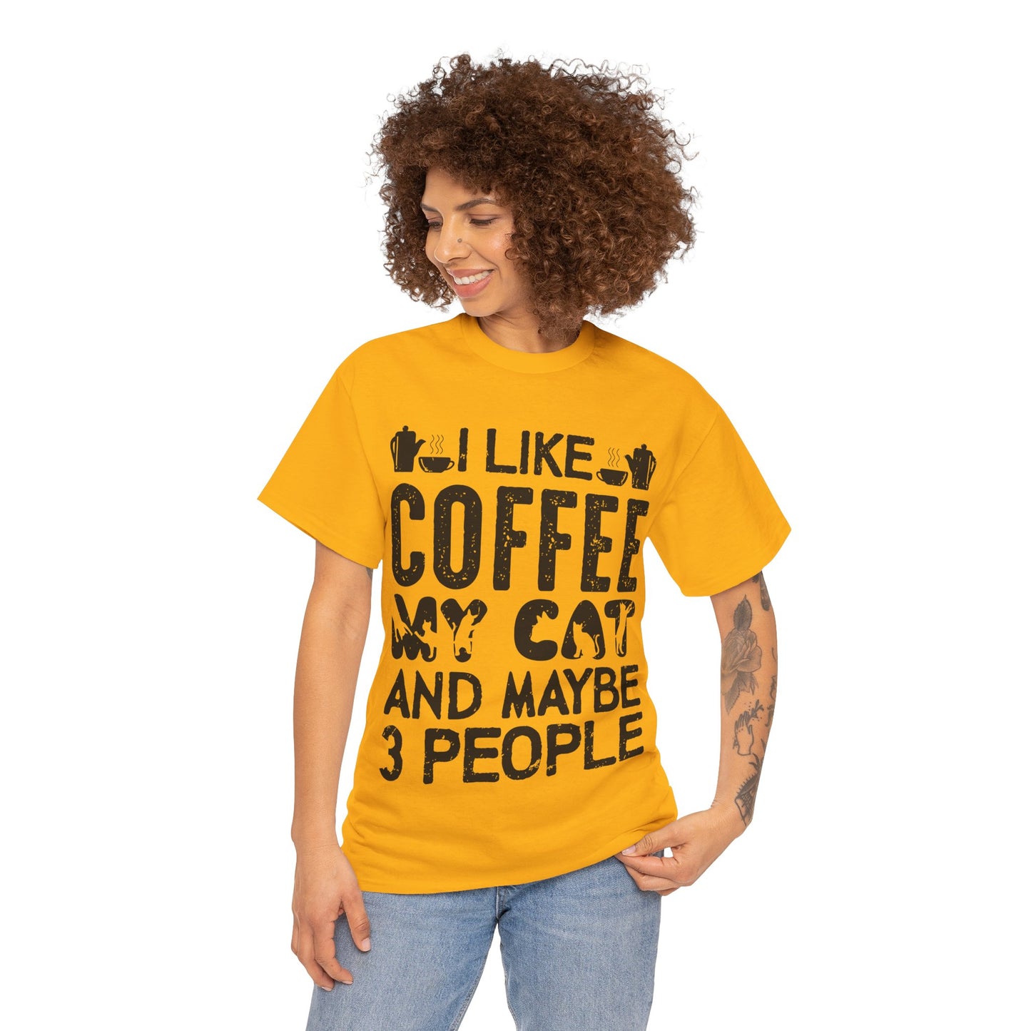 Coffee & Cat Tee — "I Like Coffee, My Cat, And Maybe 3 People" Funny Cat Lover Shirt
