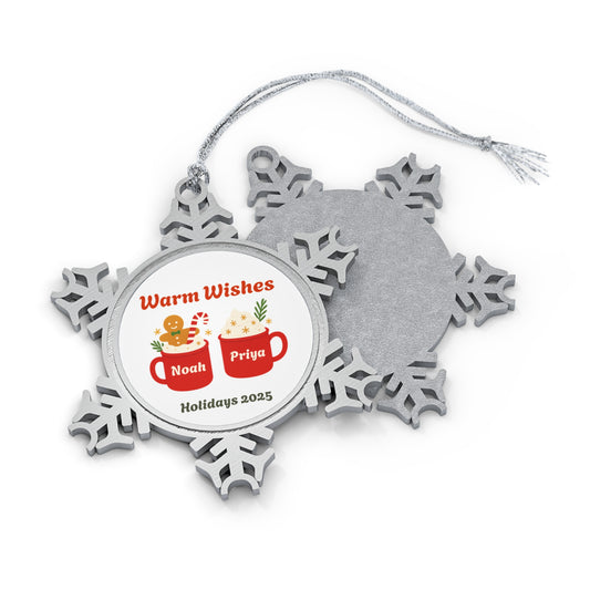 Pewter Snowflake Ornament — Personalized "Warm Wishes" Holiday Keepsake