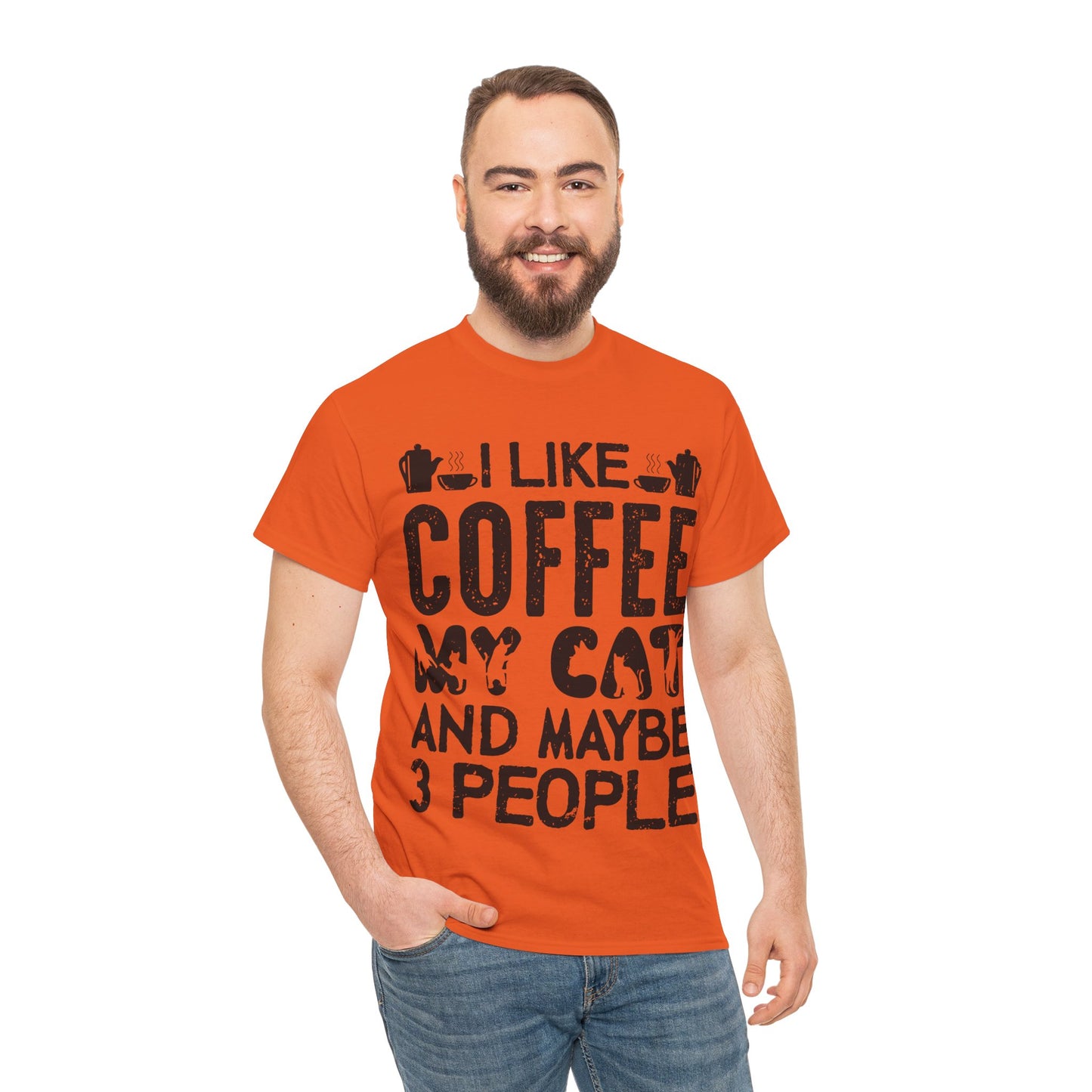 Coffee & Cat Tee — "I Like Coffee, My Cat, And Maybe 3 People" Funny Cat Lover Shirt