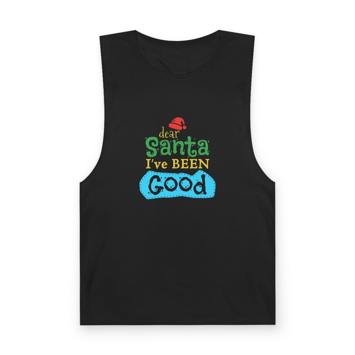 Christmas Tank Top — “Santa I’ve Been Good” Holiday Graphic Tank (Shimmy Cocoa Back)