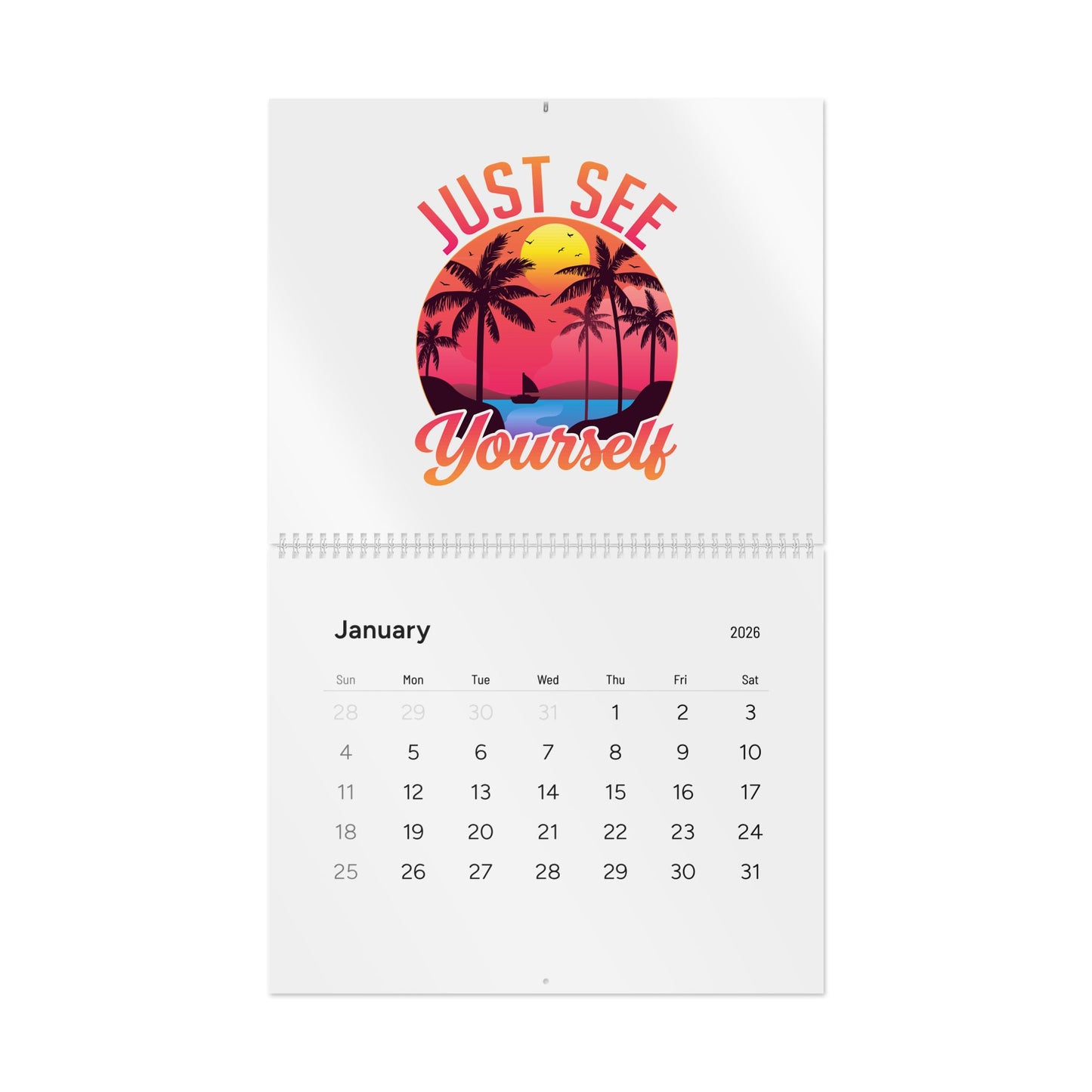 2026 'Just See Yourself' Tropical Sunset Wall Calendar — Inspirational Monthly Calendar