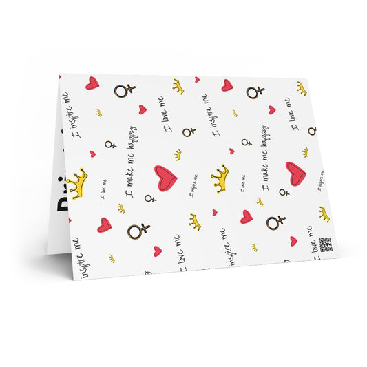 Greeting Card — Self-Love Pattern (Hearts, Crowns & Feminine Symbols)