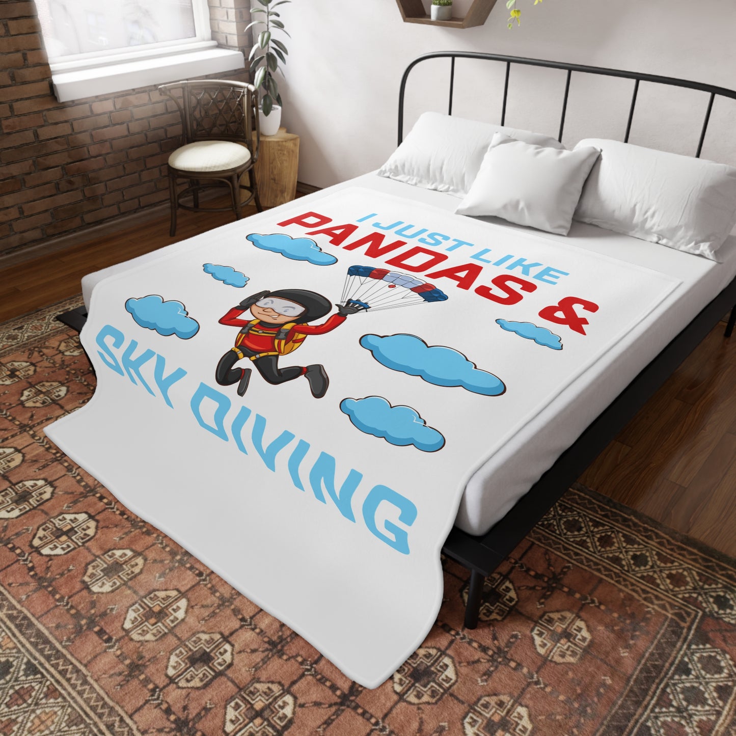 Sky Diving Pandas Plush Fleece Blanket