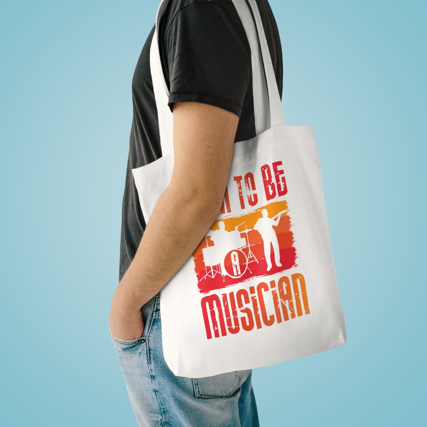 Born to Be Musician Tote Bag – Retro Drummer & Guitar Silhouette Music Lover Gift