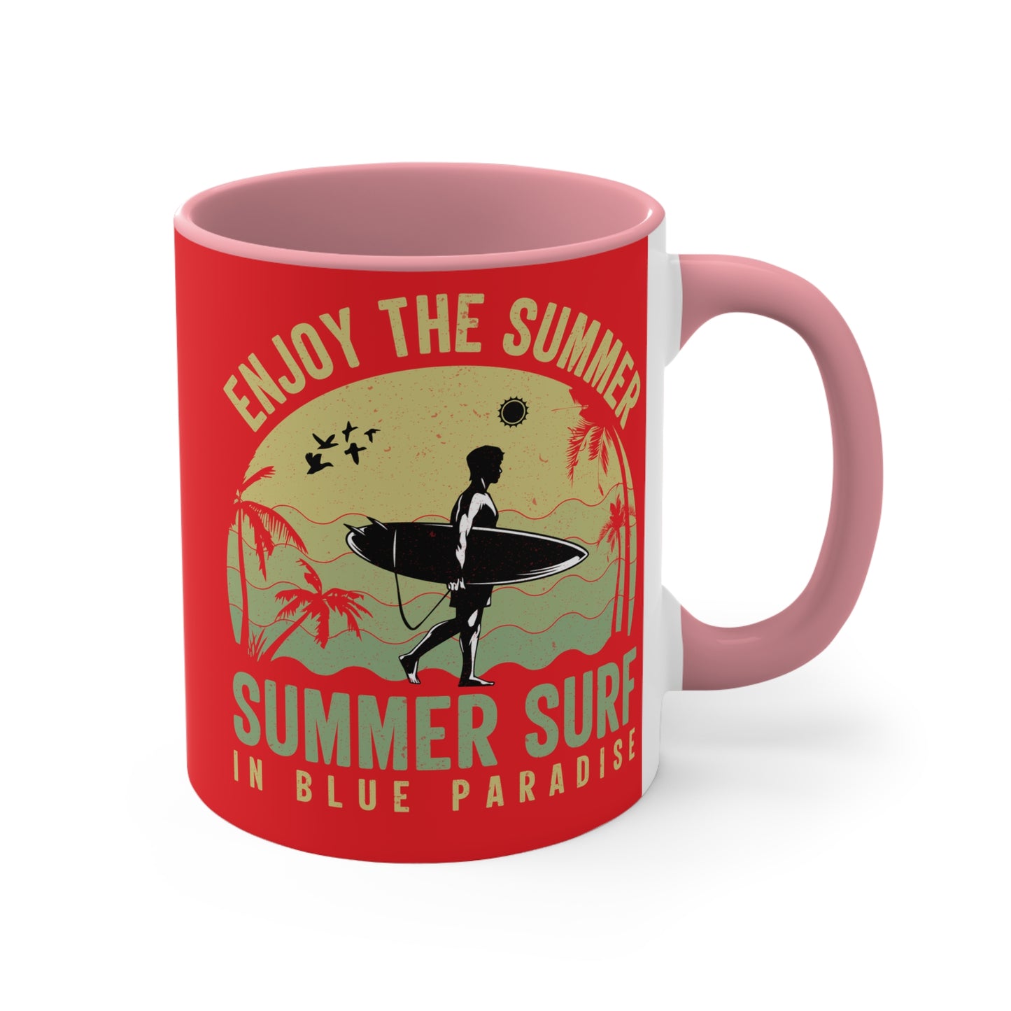 Enjoy the Sunshine Red Accent Mug — 11 oz Ceramic Coffee Cup