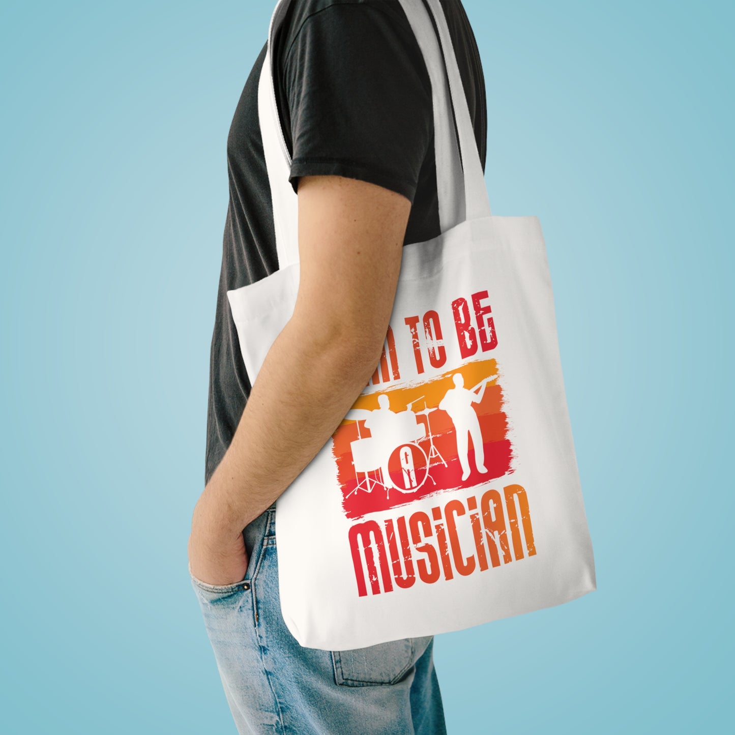 Born to Be Musician Tote Bag – Retro Drummer & Guitar Silhouette Music Lover Gift