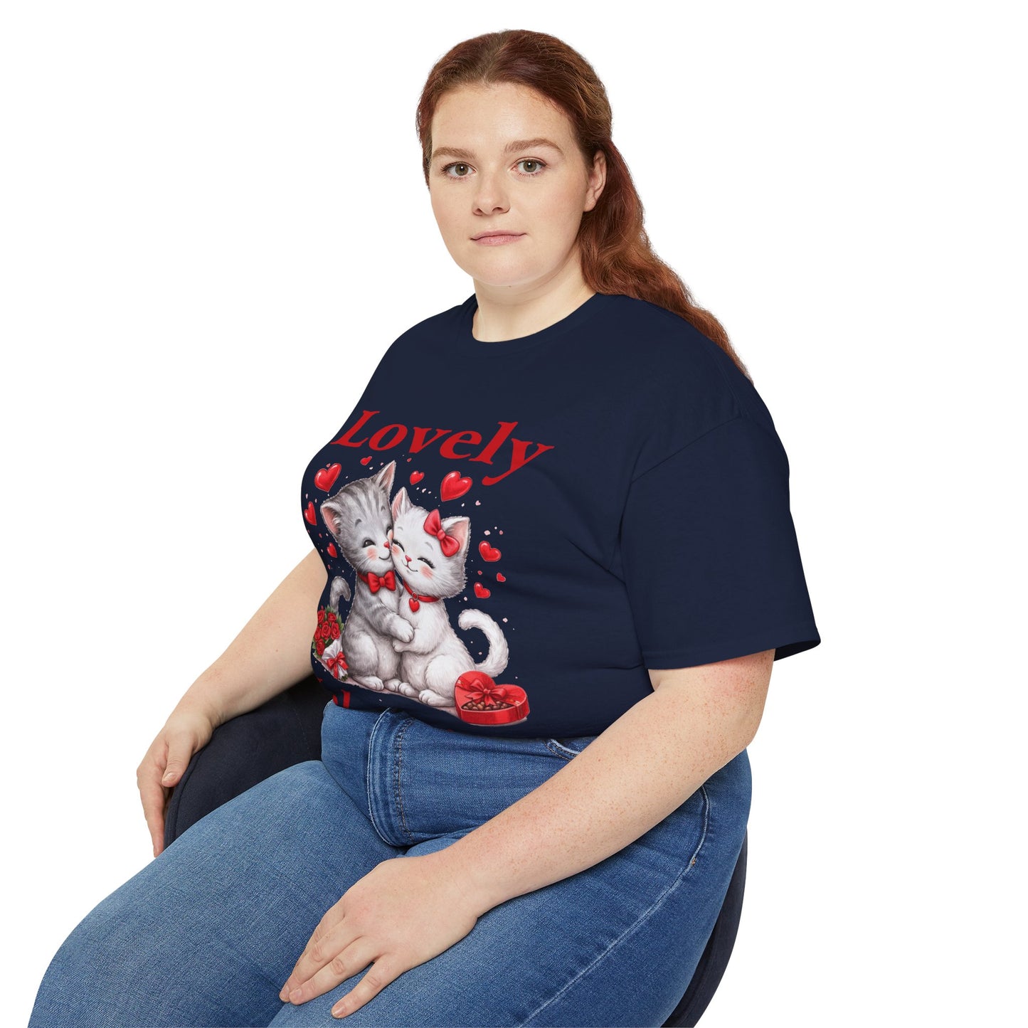 Valentine Kitty Tee - "Lovely Valentine" Cute Cat Couple Valentine's Day T-Shirt
