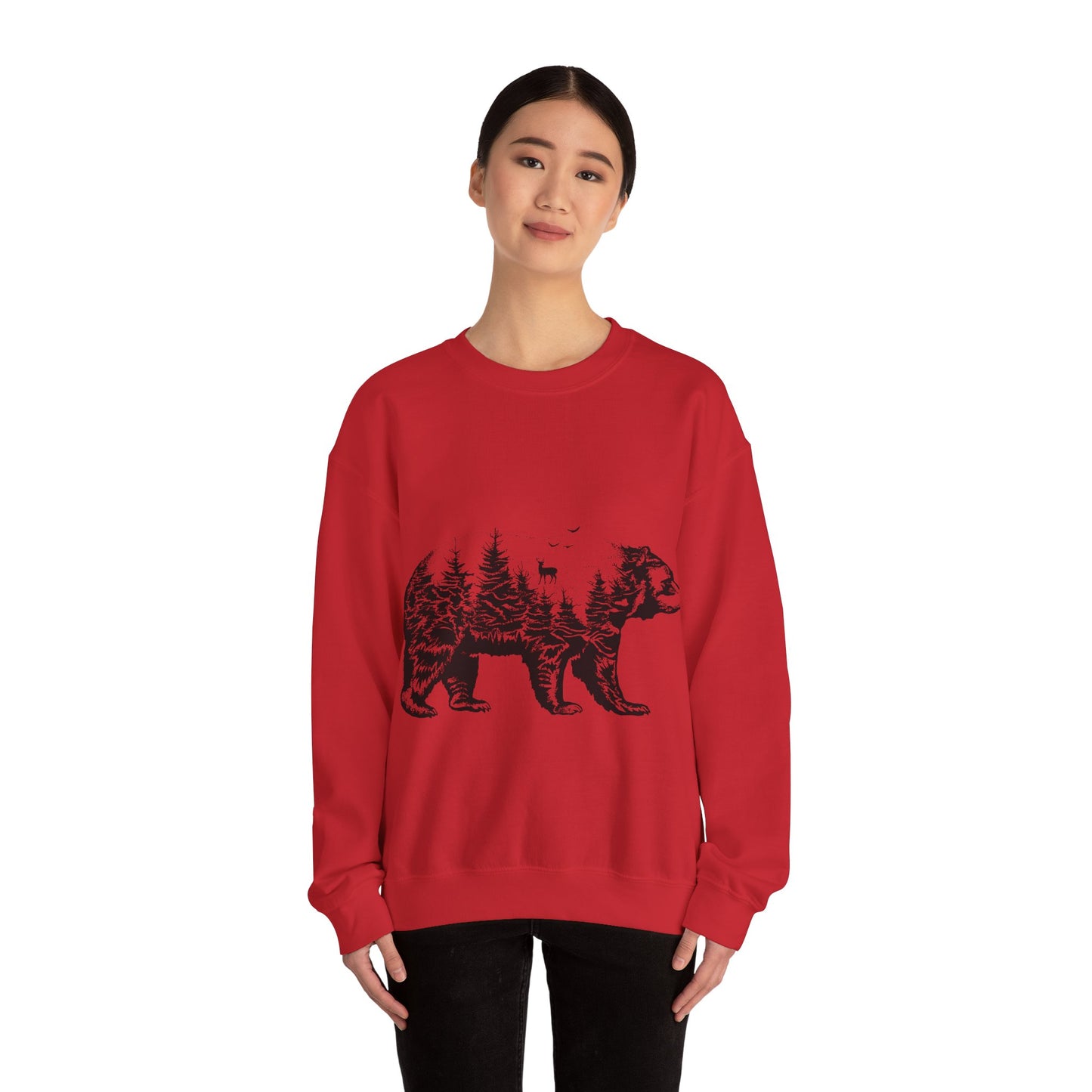 Bear Forest Crewneck Sweatshirt – Woodland Double Exposure Graphic