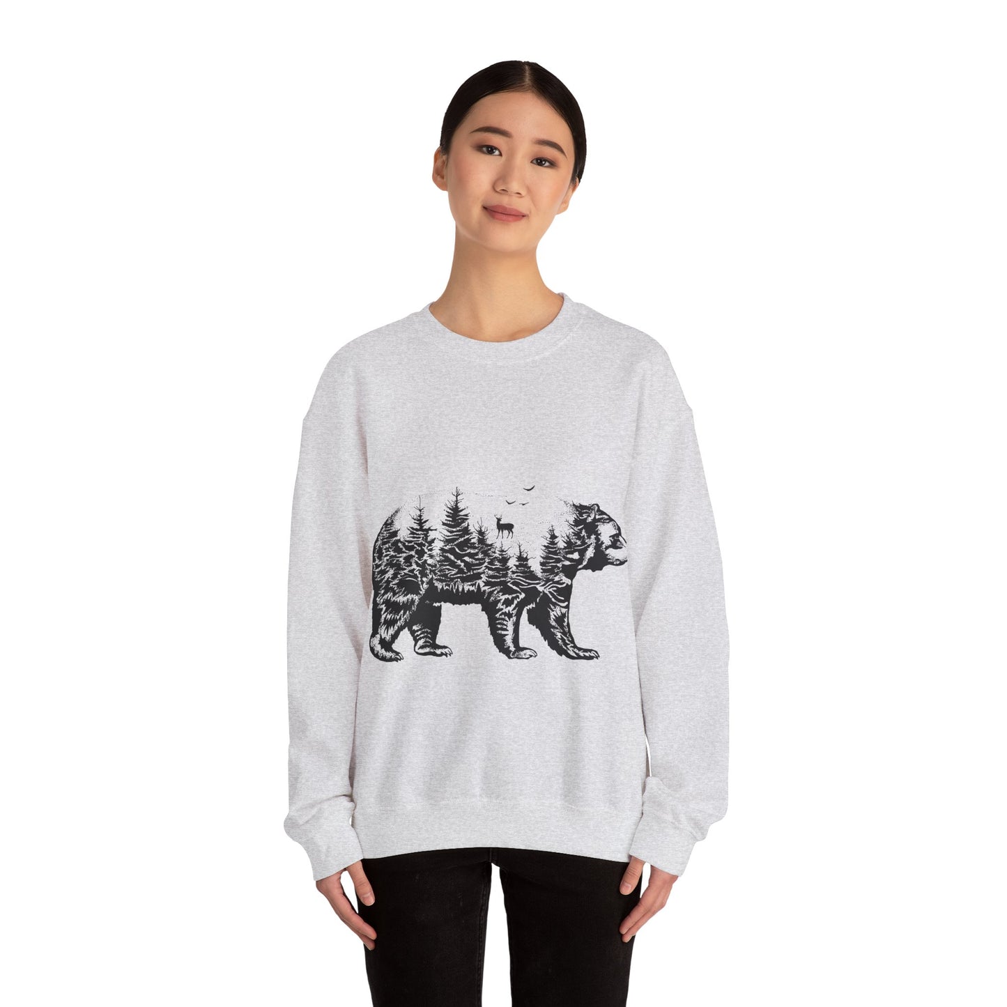 Bear Forest Crewneck Sweatshirt – Woodland Double Exposure Graphic