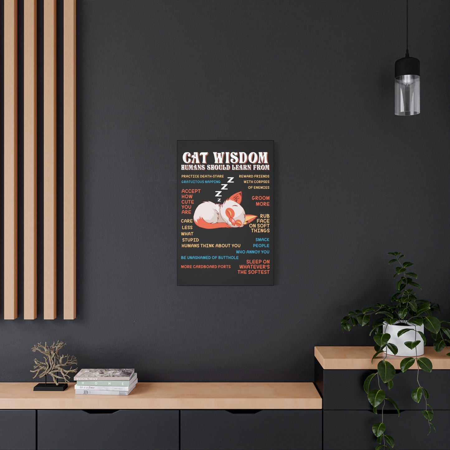 Canvas Print — "Cat Wisdom: Humans Should Learn From" Illustrated Wall Art