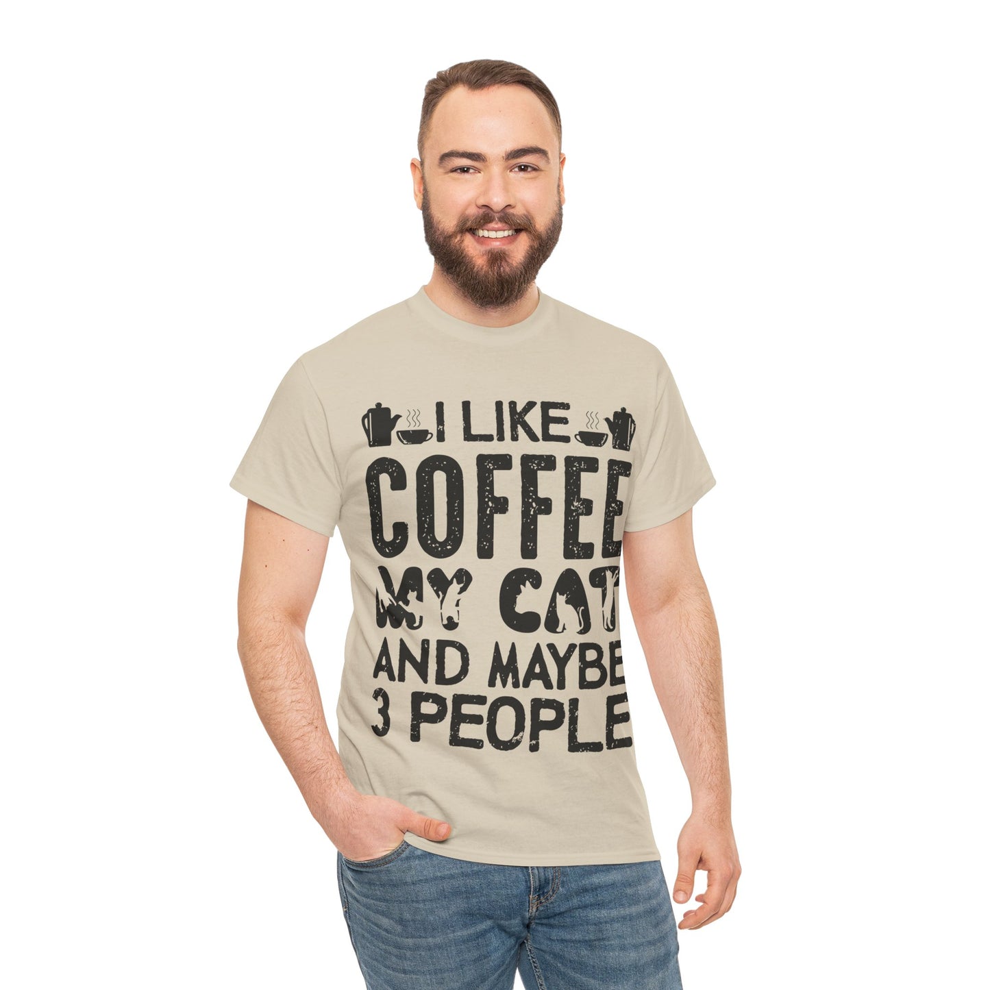 Coffee & Cat Tee — "I Like Coffee, My Cat, And Maybe 3 People" Funny Cat Lover Shirt