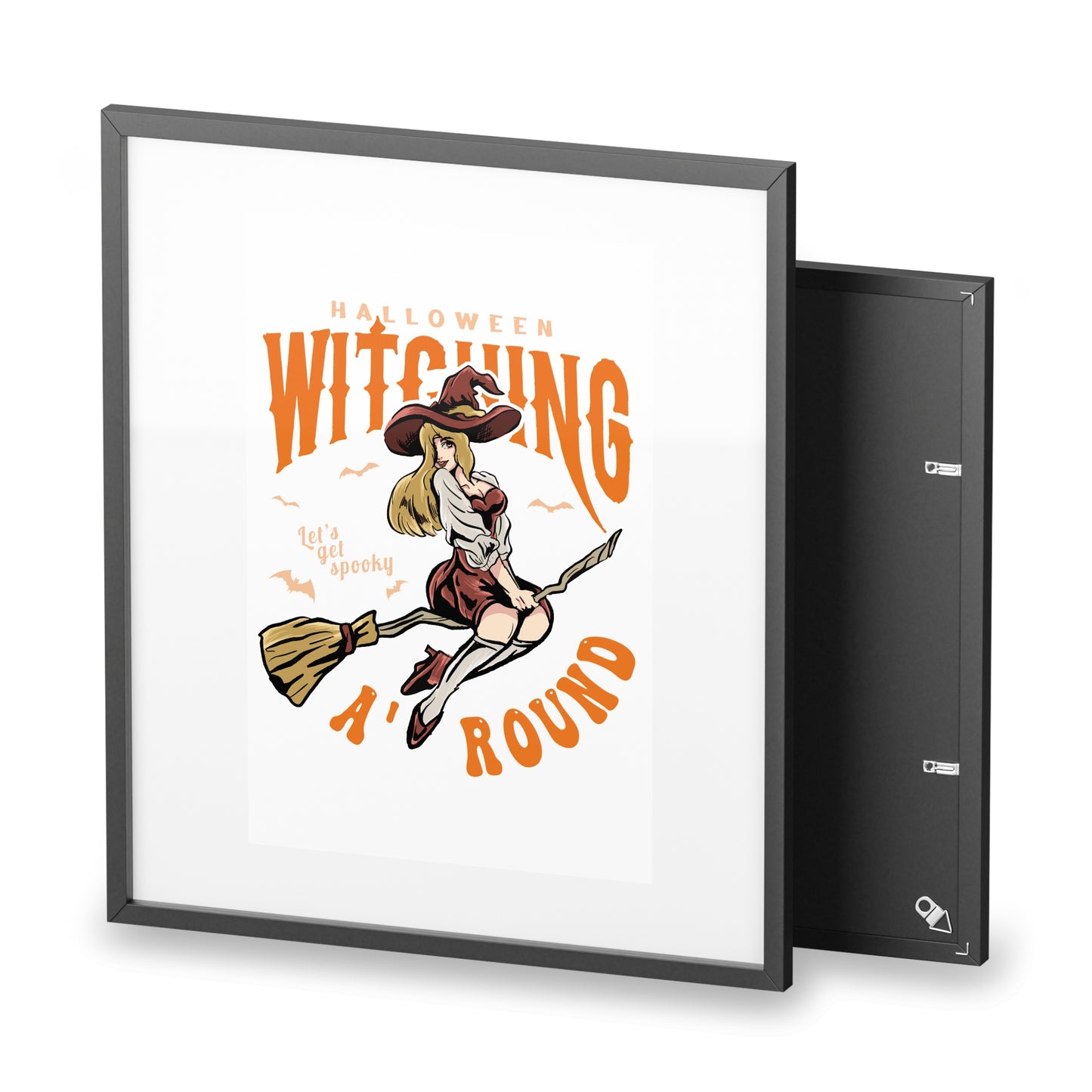 Halloween Witching Around Framed Poster — Vintage Witch on Broom Matte Print