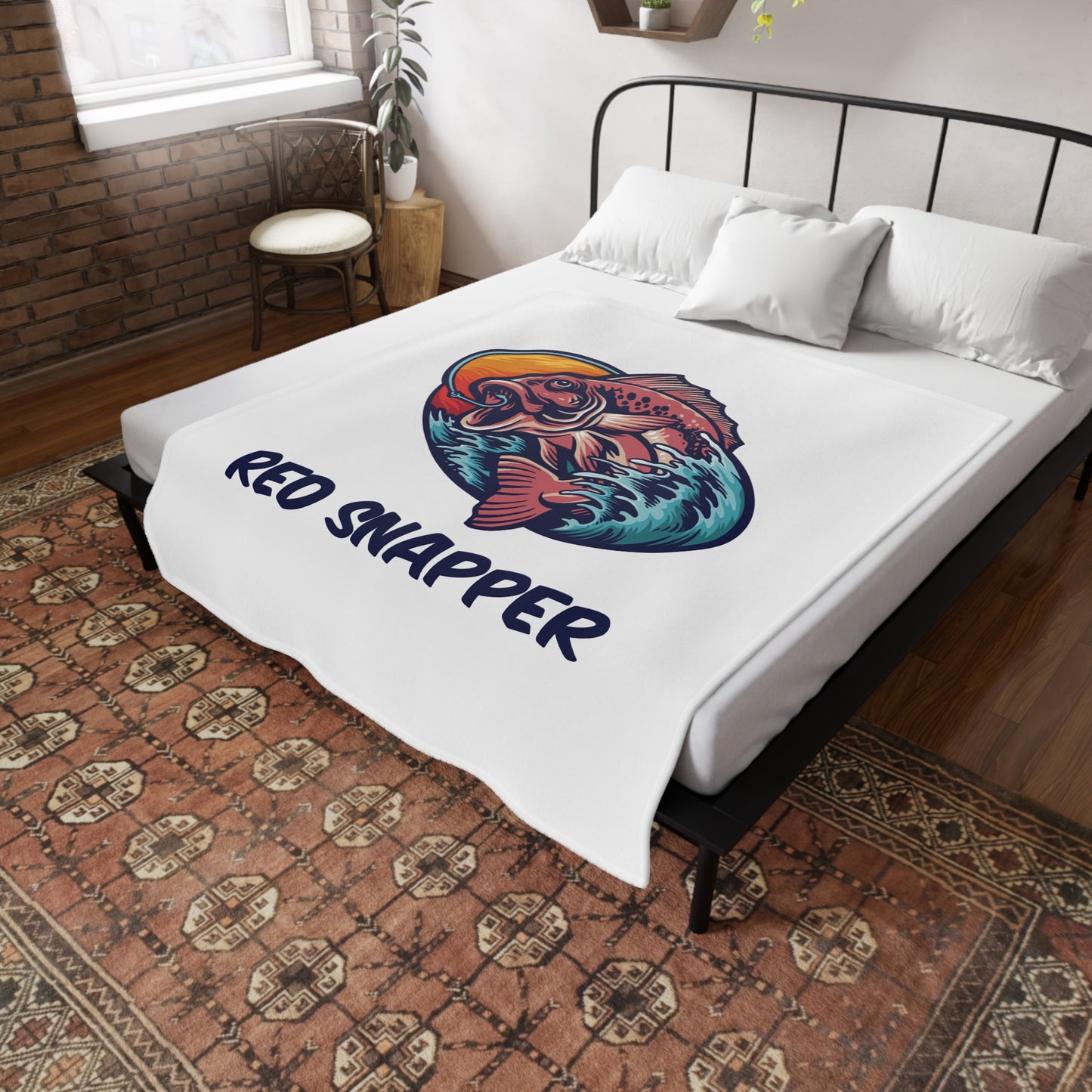 Fishing-Themed Plush Fleece Blanket