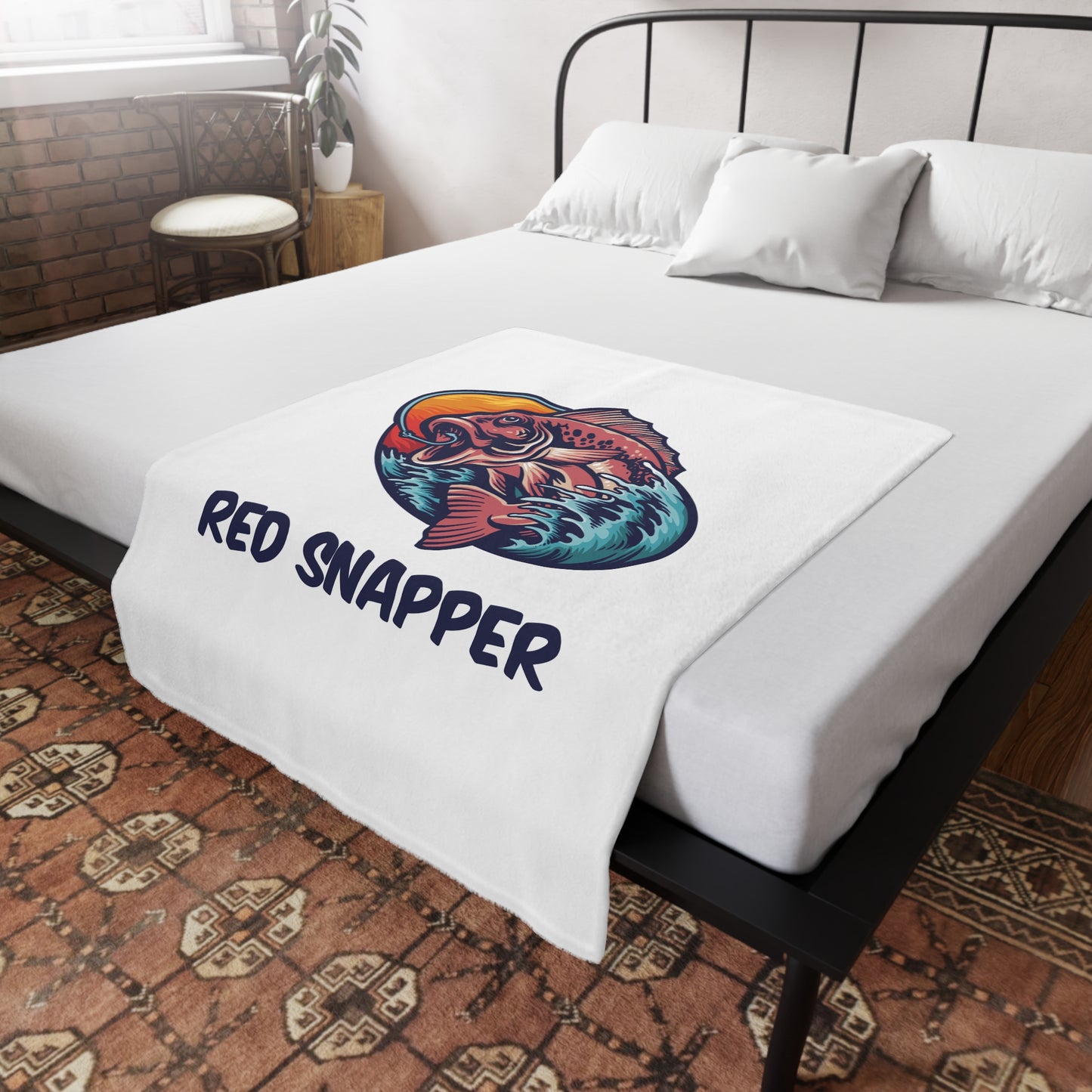 Fishing-Themed Plush Fleece Blanket