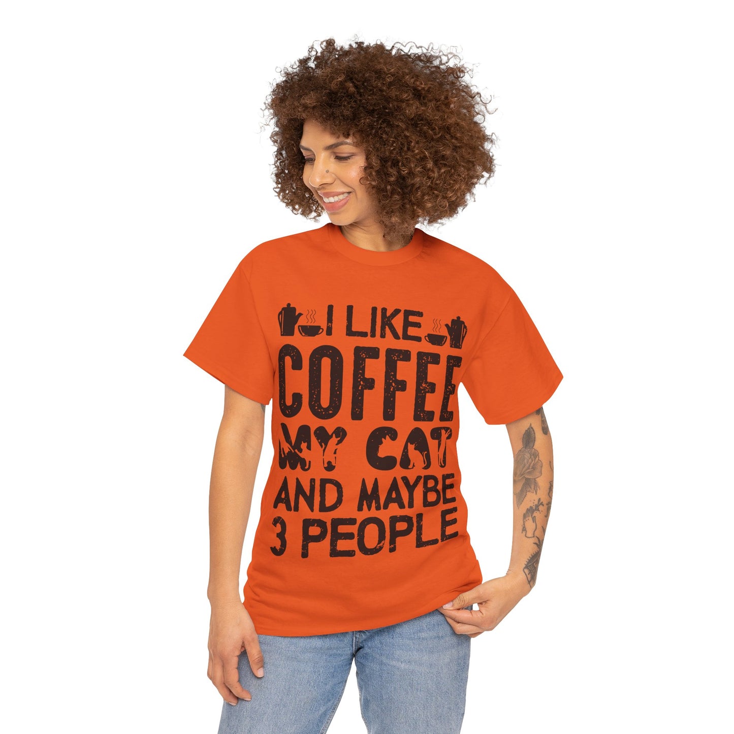 Coffee & Cat Tee — "I Like Coffee, My Cat, And Maybe 3 People" Funny Cat Lover Shirt