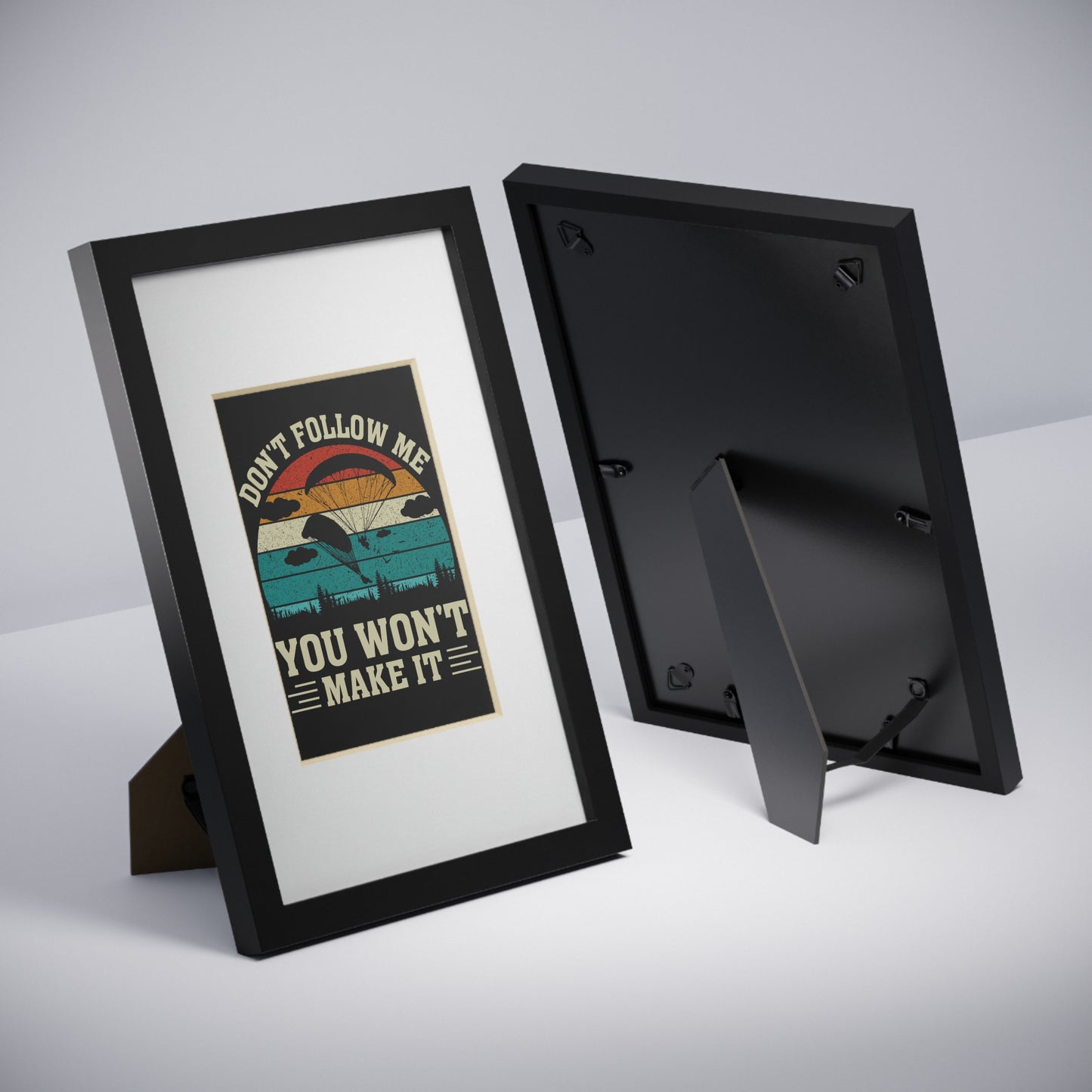 Framed Poster — "Don't Follow Me You Won't Make It" Vintage Paragliding Wall Art