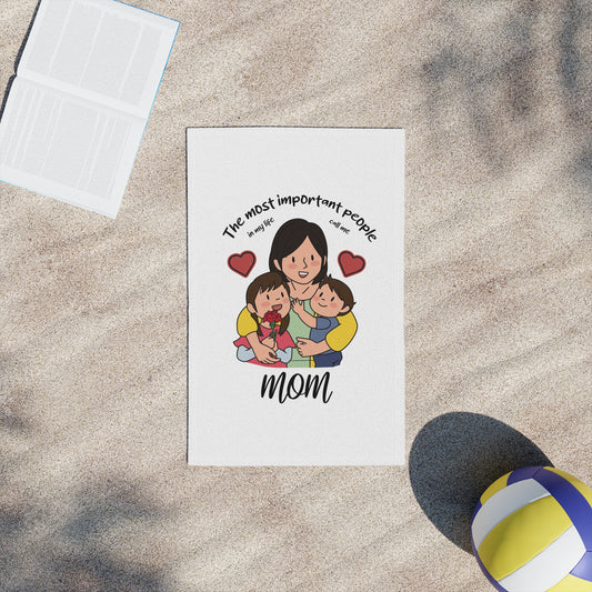 Mom & Kids Beach Towel — "The Most Important People" Family Graphic