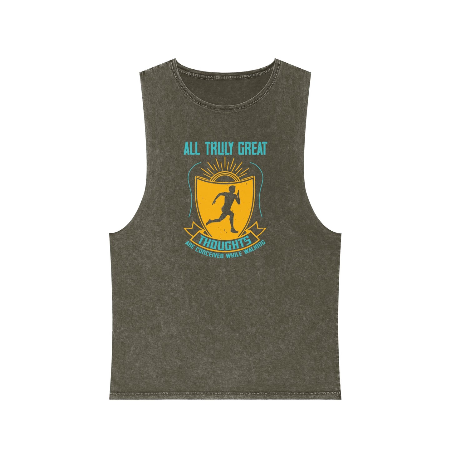 Gym Tank Top — “Heavy Weights and Protein Shakes” Stonewash Sleeveless Top
