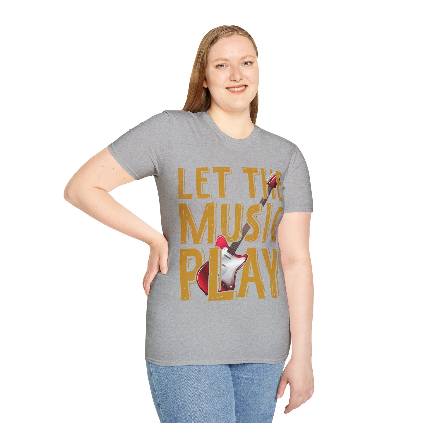Let The Music Play Guitar T-Shirt — Retro Rock Music Tee for Musicians & Fans