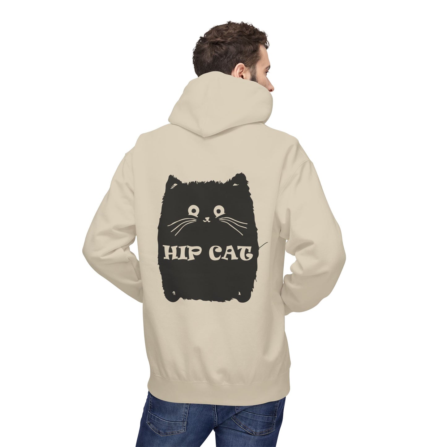 Hip Cat Graphic Hoodie — Cute Retro Cat Illustration "Hip Cat" Back Print