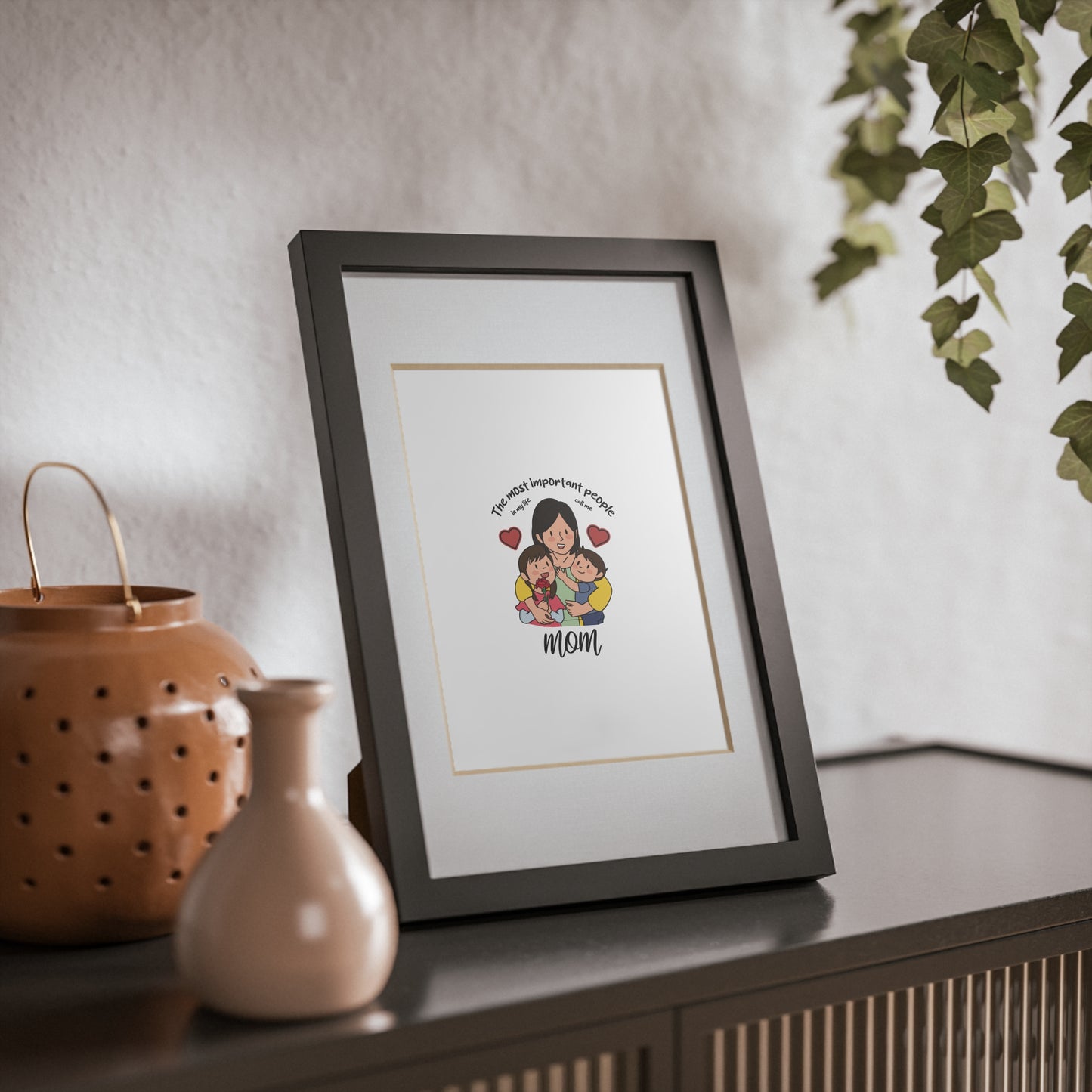 Framed Mom Poster — "The most important people" Family Illustration (Black Frame)