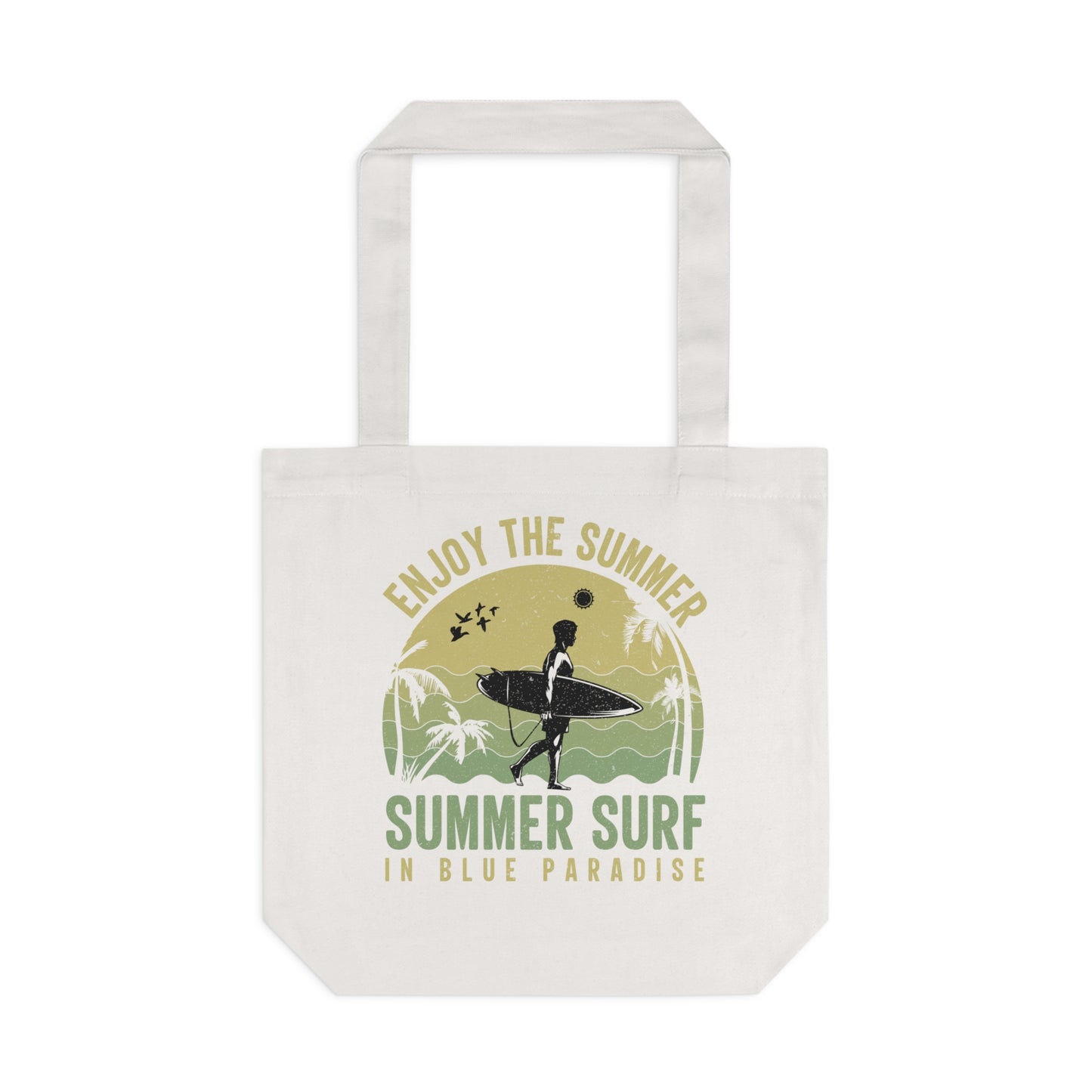 Summer Surf Cotton Tote Bag — "Enjoy the Summer" Beach Shopper