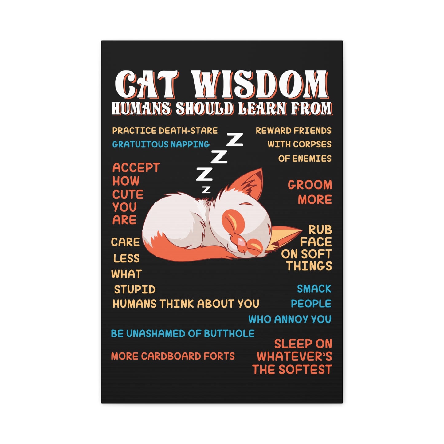 Canvas Print — "Cat Wisdom: Humans Should Learn From" Illustrated Wall Art