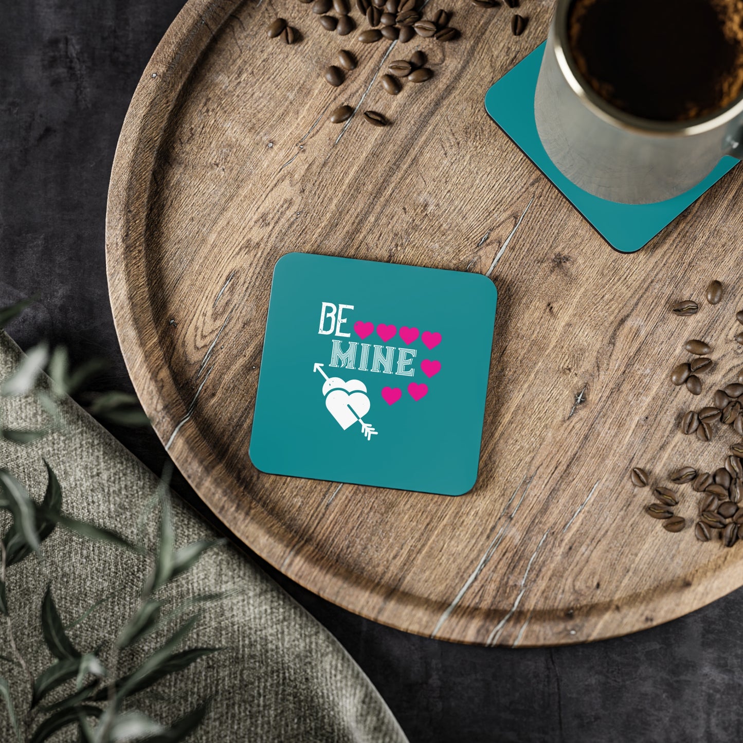 Valentine 'Be Mine' Heart Coasters — Romantic Cork Drink Coaster Set