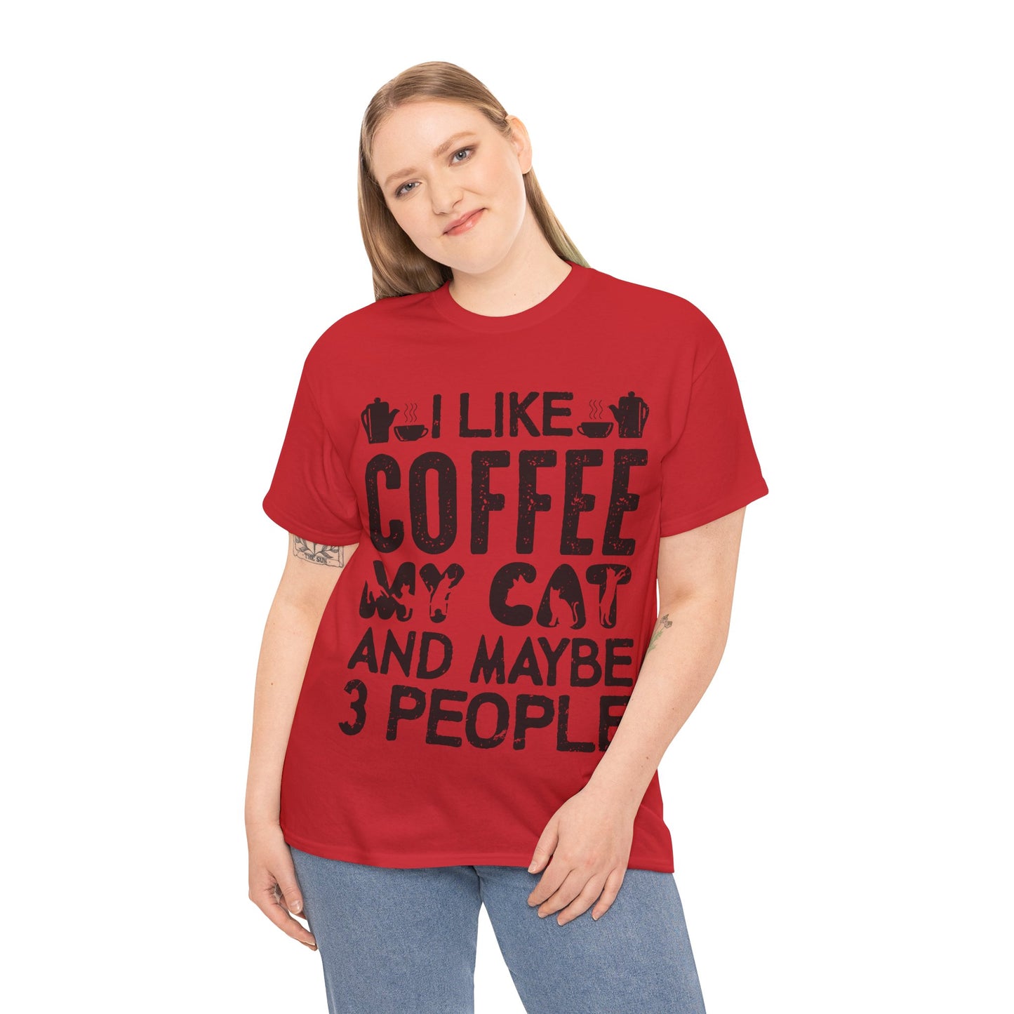 Coffee & Cat Tee — "I Like Coffee, My Cat, And Maybe 3 People" Funny Cat Lover Shirt