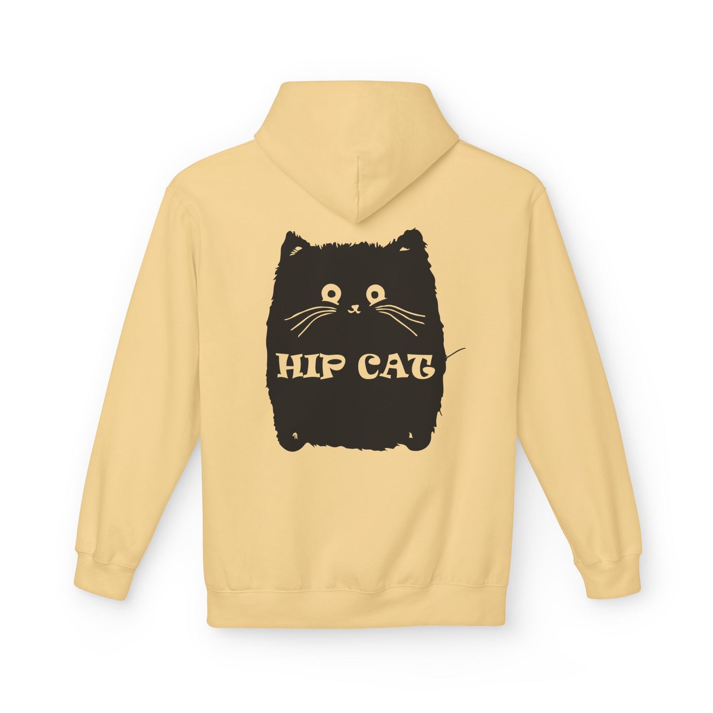 Hip Cat Graphic Hoodie — Cute Retro Cat Illustration "Hip Cat" Back Print