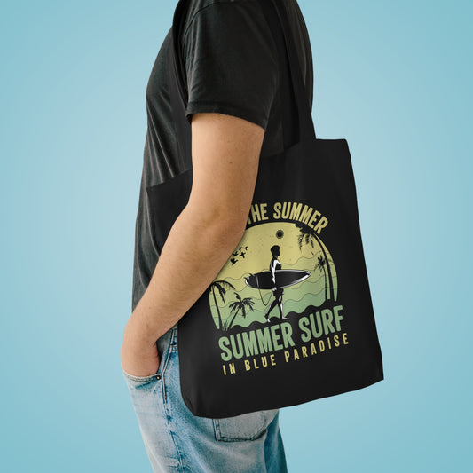 Summer Surf Cotton Tote Bag — "Enjoy the Summer" Beach Shopper