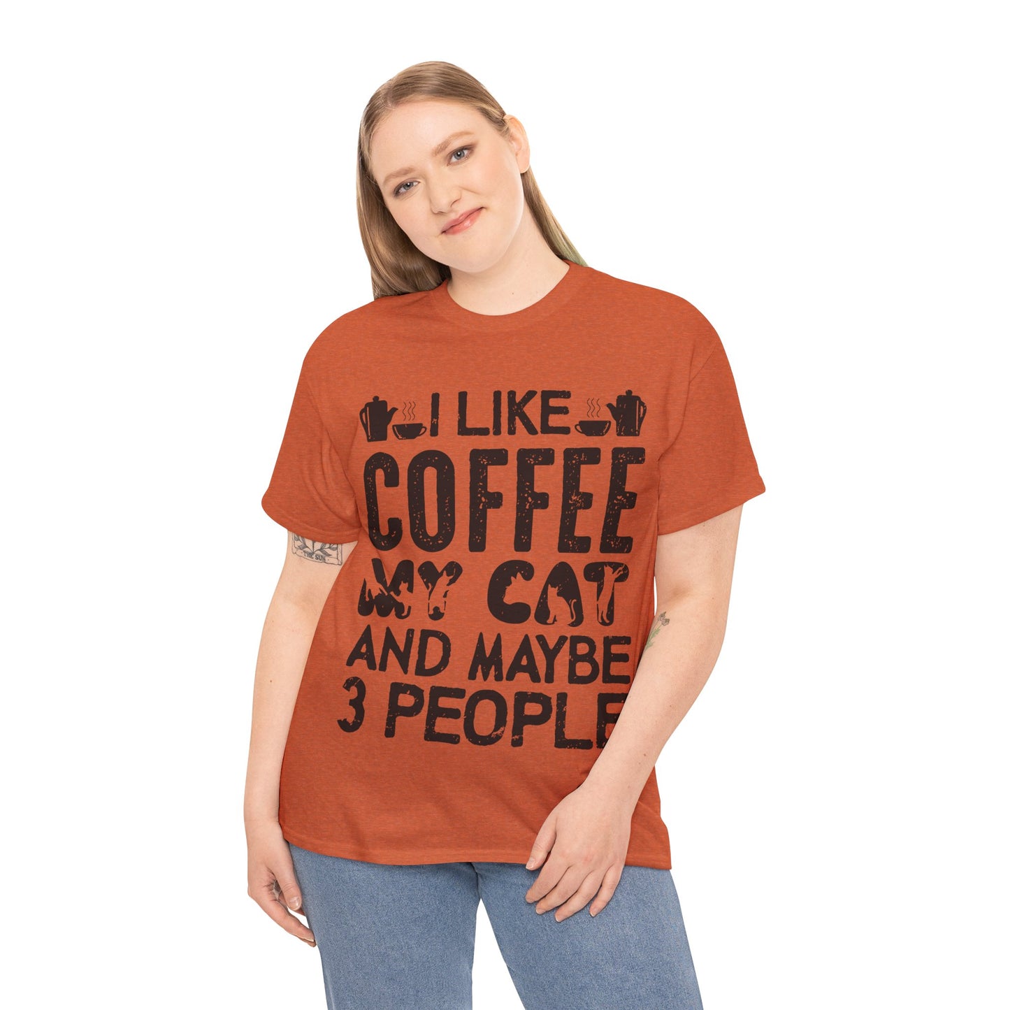 Coffee & Cat Tee — "I Like Coffee, My Cat, And Maybe 3 People" Funny Cat Lover Shirt