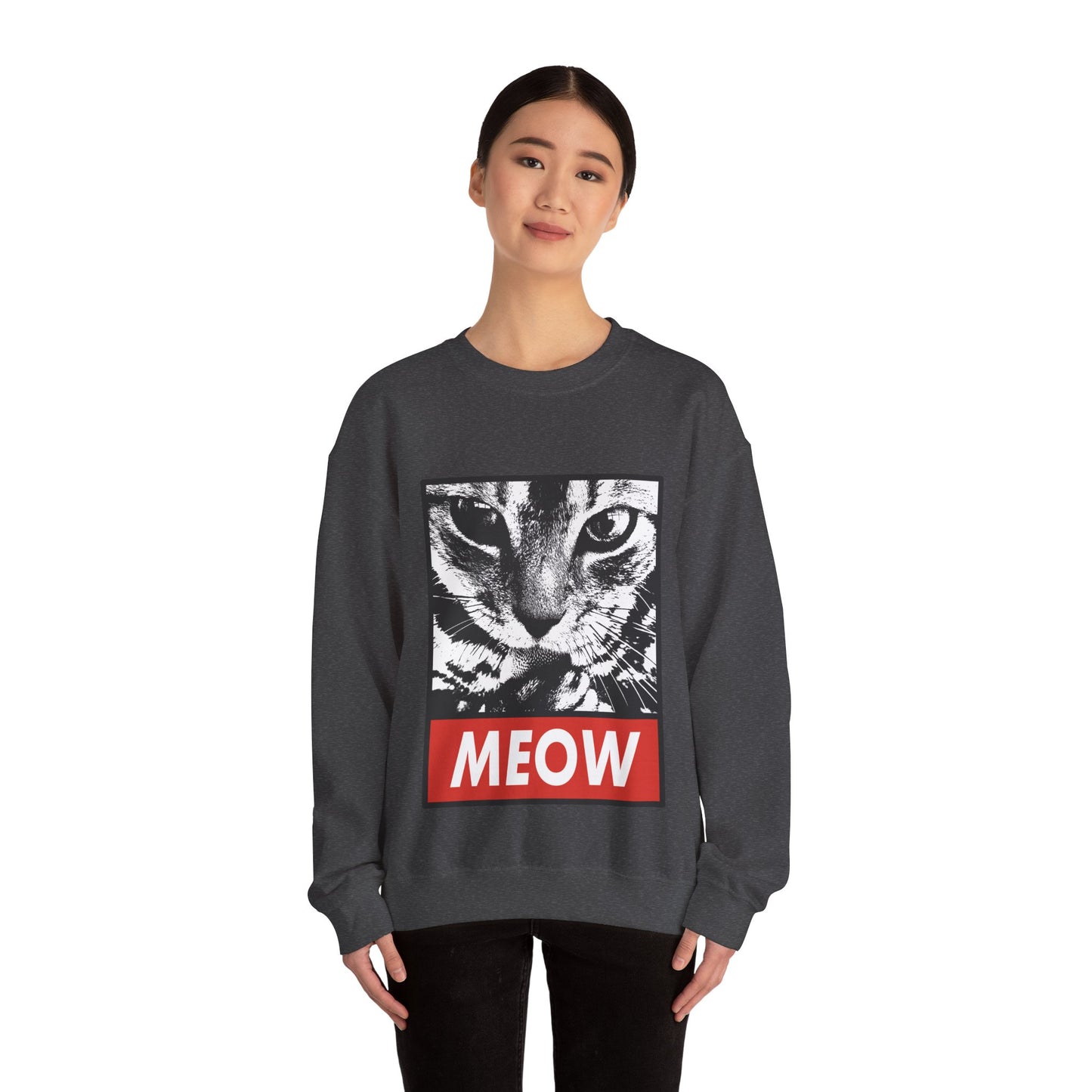 Cat Meow Crewneck Sweatshirt – Retro Graphic Cat Face