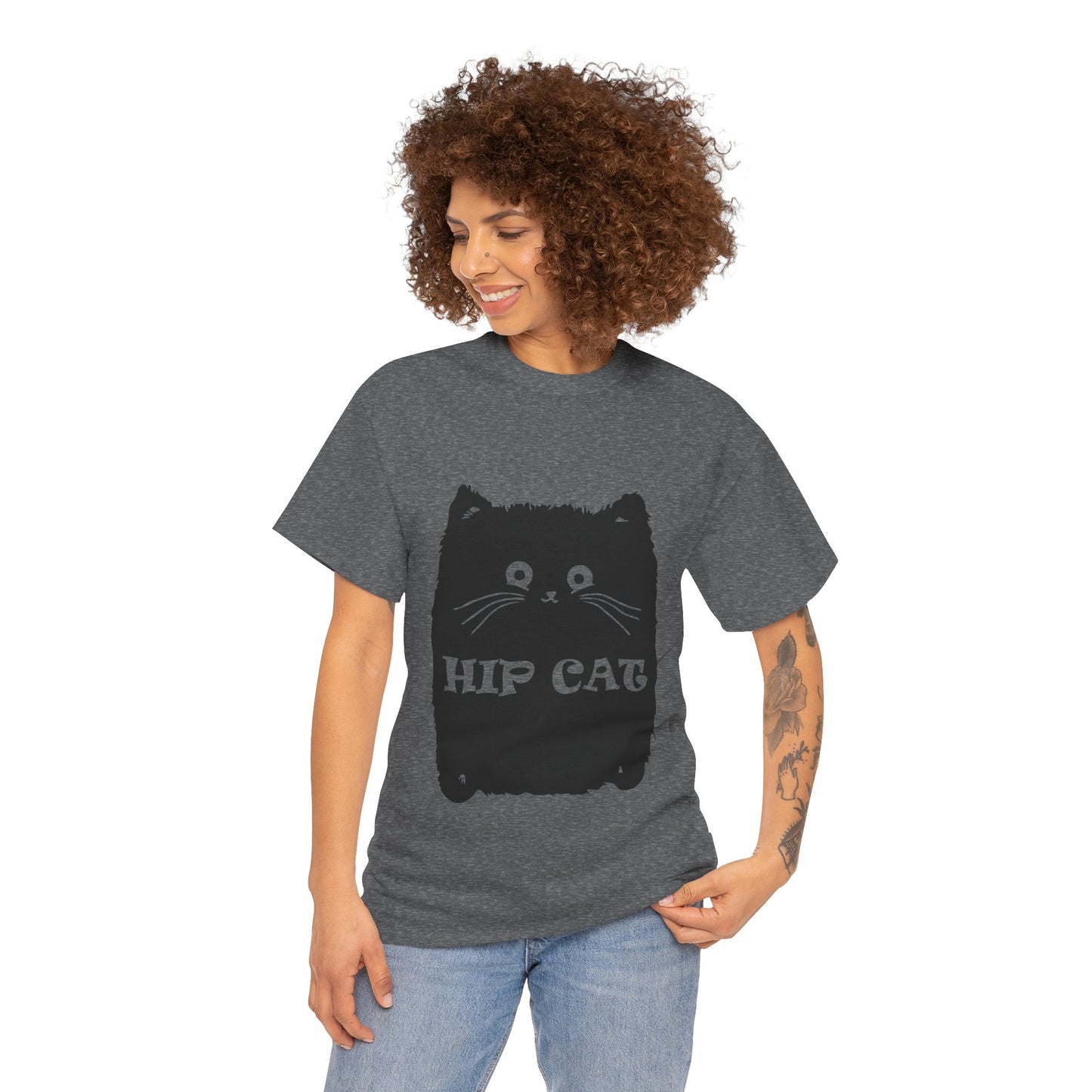 Funny Hip Cat Unisex Heavy Cotton Tee