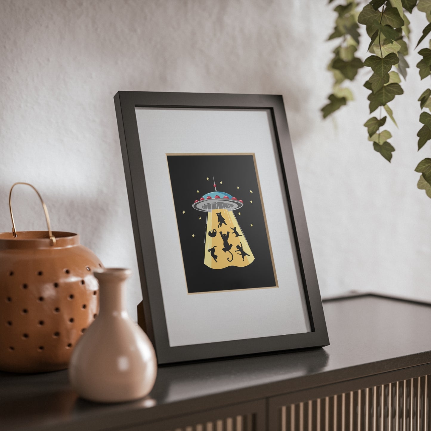 UFO Cat Abduction Framed Poster