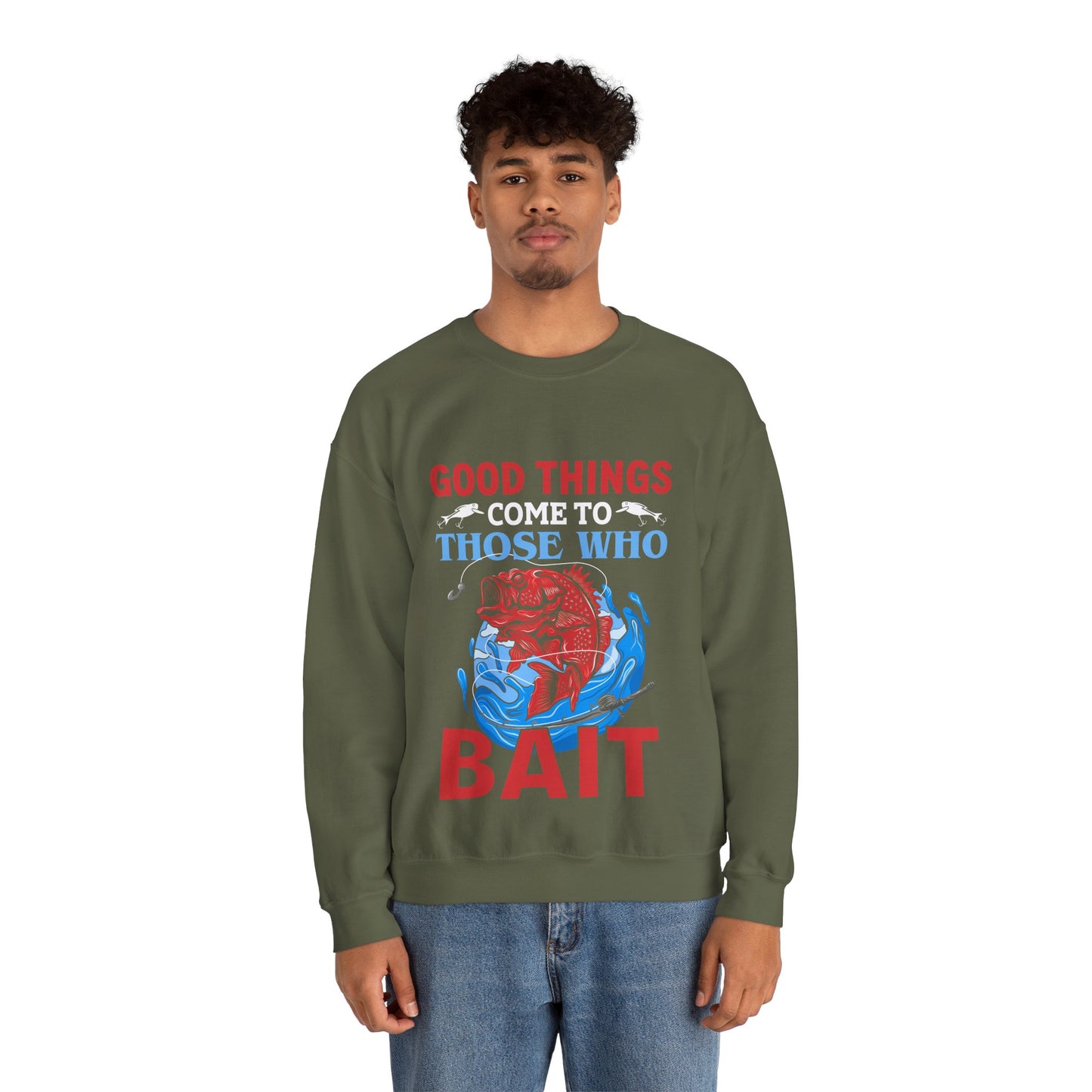 Fishing Enthusiast Crewneck Sweatshirt - Good Things for Bait Lovers