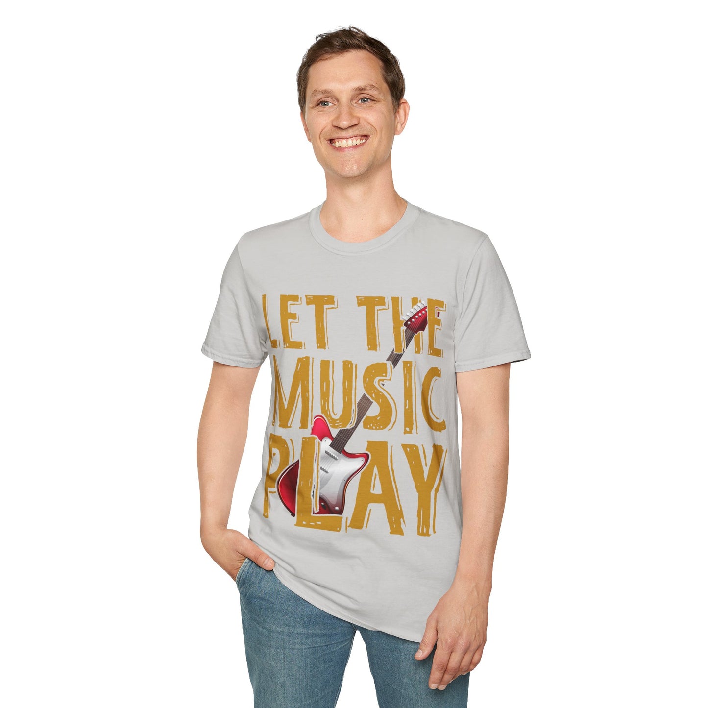 Let The Music Play Guitar T-Shirt — Retro Rock Music Tee for Musicians & Fans
