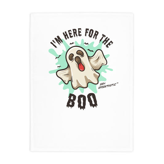 Halloween Plush Fleece Blanket - "I'm Here For The Boo" Cute Ghost Throw