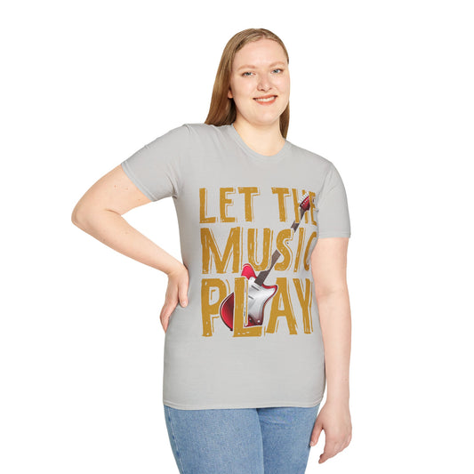 Let The Music Play Guitar T-Shirt — Retro Rock Music Tee for Musicians & Fans